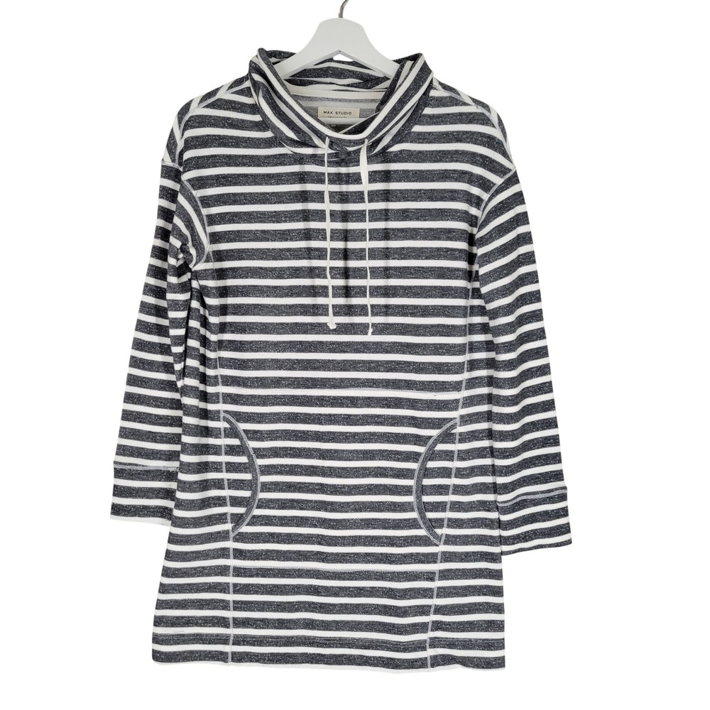 Max Studio Weekend‎ Tunic Sweatshirt Dress Womens Small Grey White Striped